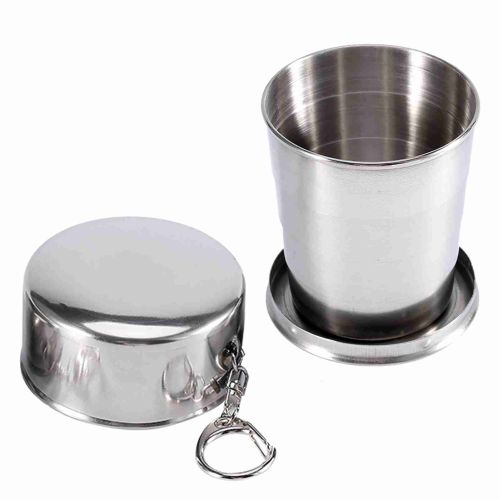 S Stainless Steel Travel Folding Cup Camp Keychain Retractable Telescopic Foldable